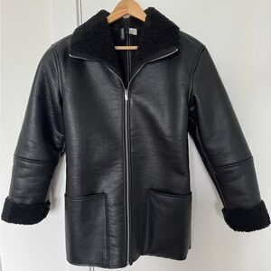H&M Divided Black Faux Leather Shearling Jacket